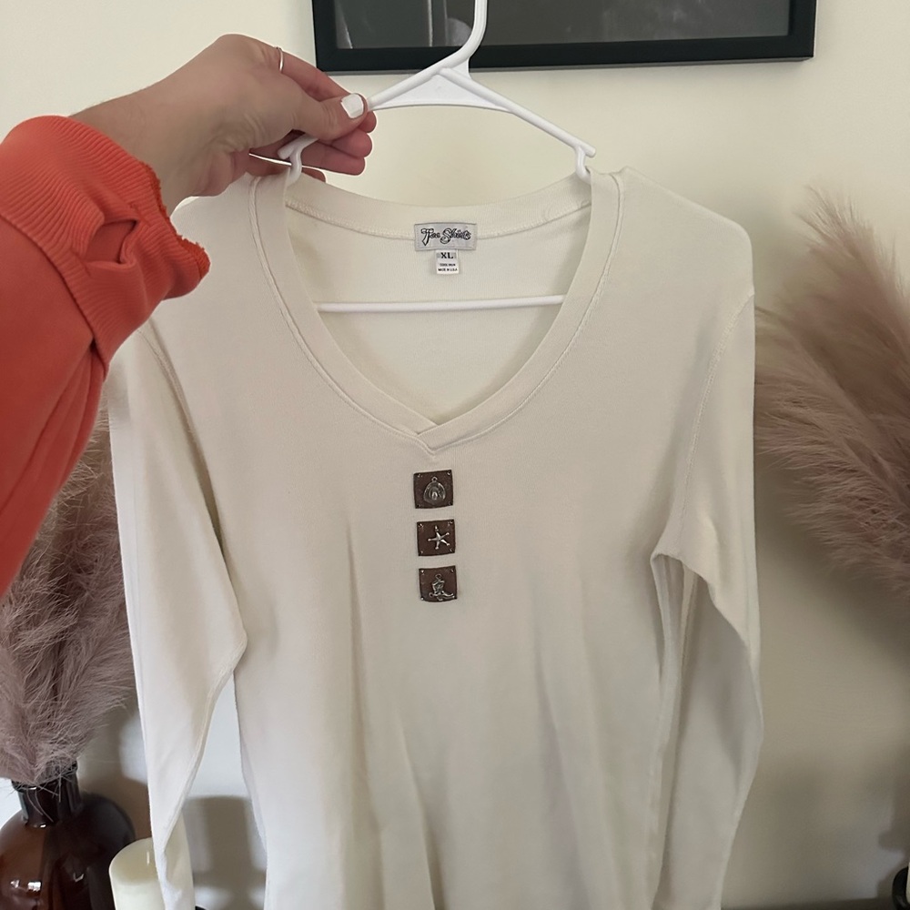 Cream V-Neck Button Detail Top